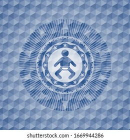 baby icon inside blue polygonal badge.