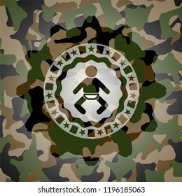 baby icon inside camouflage emblem