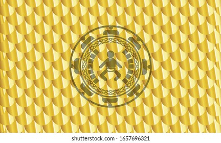 baby icon inside gold emblem or badge. Scales pattern. Vector Illustration. Detailed.