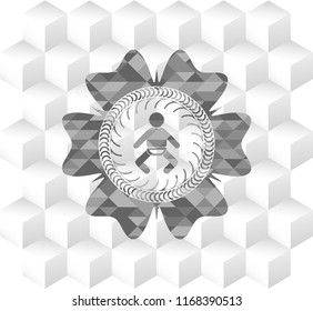baby icon inside grey badge with geometric cube white background