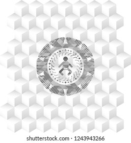 baby icon inside grey icon or emblem with geometric cube white background