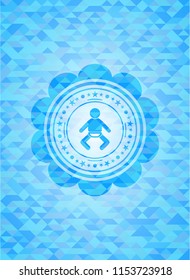 baby icon inside light blue emblem with mosaic ecological style background