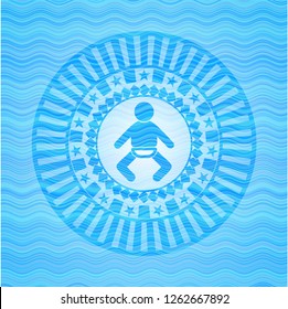 baby icon inside light blue water wave style emblem.