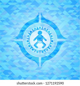 baby icon inside light blue emblem with mosaic ecological style background