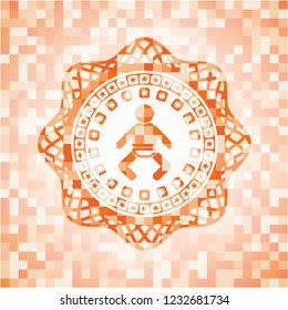 baby icon inside orange mosaic emblem with background