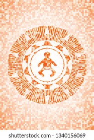 baby icon inside orange mosaic emblem with background