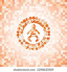 baby icon inside orange mosaic emblem. 