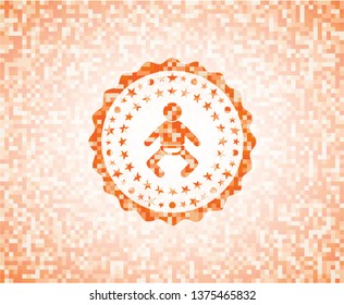 baby icon inside orange tile background illustration. Square geometric mosaic seamless pattern with emblem inside.
