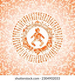 baby icon inside orange tile background illustration. Square geometric mosaic seamless pattern with emblem inside. 