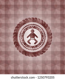 baby icon inside red geometric emblem. Seamless.