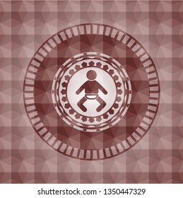 baby icon inside red geometric pattern emblem. Seamless.