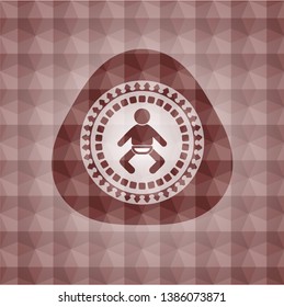 baby icon inside red geometric pattern emblem. Seamless.