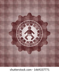 baby icon inside red seamless polygonal badge.