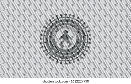 baby icon inside silver shiny emblem. Scales pattern. Vector Illustration. Detailed.