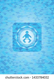 baby icon inside sky blue mosaic emblem