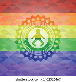 baby icon on mosaic background with the colors of the LGBT flag