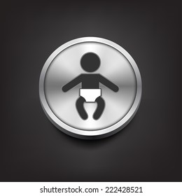 Baby icon on silver button. Vector illustration