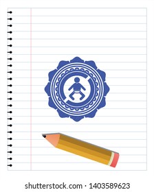 baby icon pen strokes emblem. Blue ink. Vector Illustration. Detailed.