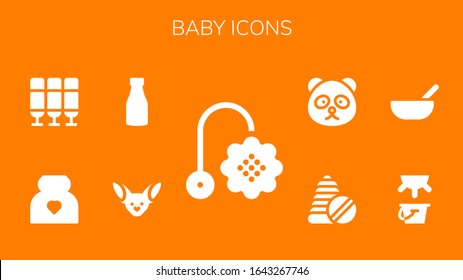 baby icon set. 9 filled baby icons. Included Toy, Fennec, Milk, Pregnancy, Seat, Baby food, Toys, Panda bear icons