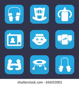 Baby icon. set of 9 filled baby icons such as diaper, mittens