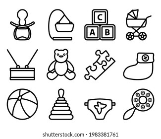 Baby Icon Set. Editable Bold Outline Design. Vector Illustration.