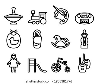 Baby Icon Set. Editable Bold Outline Design. Vector Illustration.