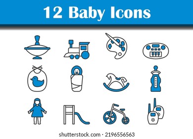Juego de iconos para bebés. Contorno de negrita editable con diseño de relleno de color. Ilustración vectorial.