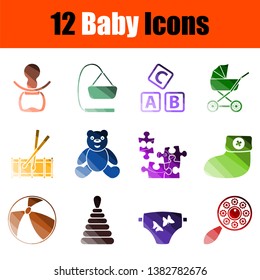 Baby Icon Set. Flat Color Ladder Design. Vector Illustration.