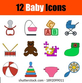 Baby Icon Set. Flat Color Outline Design With Editable Stroke. Vector Illustration.