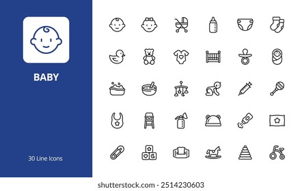 Baby Icon Set with line style. Perfect for UI, infographics, or social media content related to kids, child, baby, or infant.