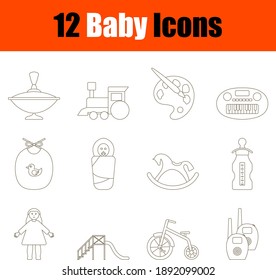 Baby Icon Set. Thin Editable Stroke Line Without Filling Design. Vector Illustration.