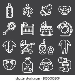 Baby icon set in thin line style on gray background