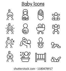 Baby icon set in thin line style