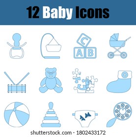 Baby Icon Set. Thin Line With Blue Fill Design. Vector Illustration.