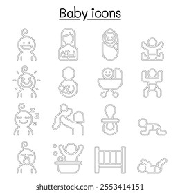 Baby icon set in thin line style