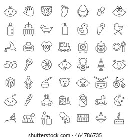 Baby icon set in thin line style. Vector symbols.