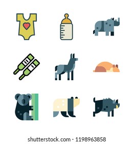 baby icon set. vector set about pregnancy test, boar, donkey and koala icons set.