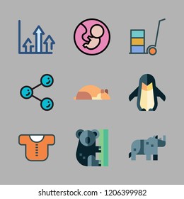 baby icon set. vector set about stroller, growth, hamster and penguin icons set.