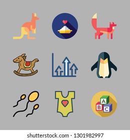 baby icon set. vector set about kangaroo, abc, growth and sperm icons set.