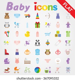 Baby. Icon set for web and mobile application. 49 Vector illustrations on a white background. Flat design style.