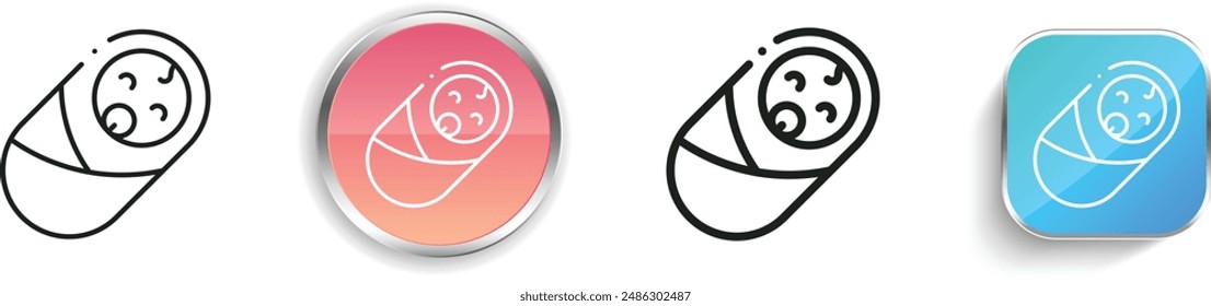Baby-Symbol. Flaches, lineares, regelmäßiges Design im Button-Stil isoliert auf weißem Hintergrund