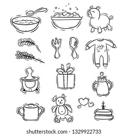 baby icons collection with doodle style