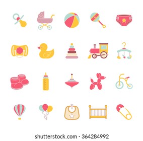 Baby Icons. Doodle Elements Set. Kids Logos. Vector Illustration. Newborn Icons