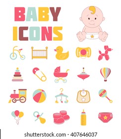 Baby Icons. Doodle Elements Set. Kids Logos. Vector Illustration. Newborn Icons