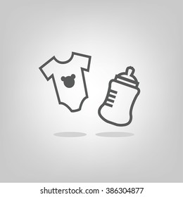 baby icons of grey romper and milk bottle