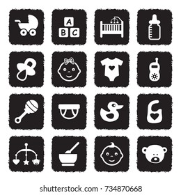 Baby Icons. Grunge Black Flat Design. Vector Illustration. 