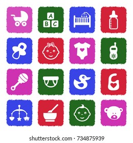 Baby Icons. Grunge Color Flat Design. Vector Illustration. 