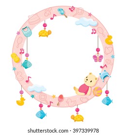 Baby Icons Objects On Round Frame, Accessories, Hanging