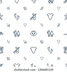 baby icons pattern seamless white background. Included editable outline baby stroller, baby girl, father and son, foot, couple with newborn icons. icons for web and mobile.