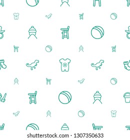 baby icons pattern seamless white background. Included editable outline baby chair, baby onesie, cap, dinosaur, ball, socks, bucket toy for beach icons. icons for web and mobile.